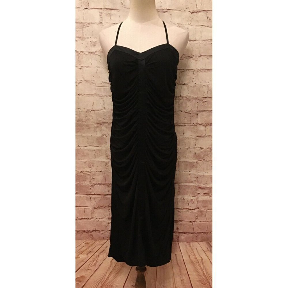 Nicole By Nicole Miller Black Cocktail Slip Dress Ruched Silk Trim Size 10